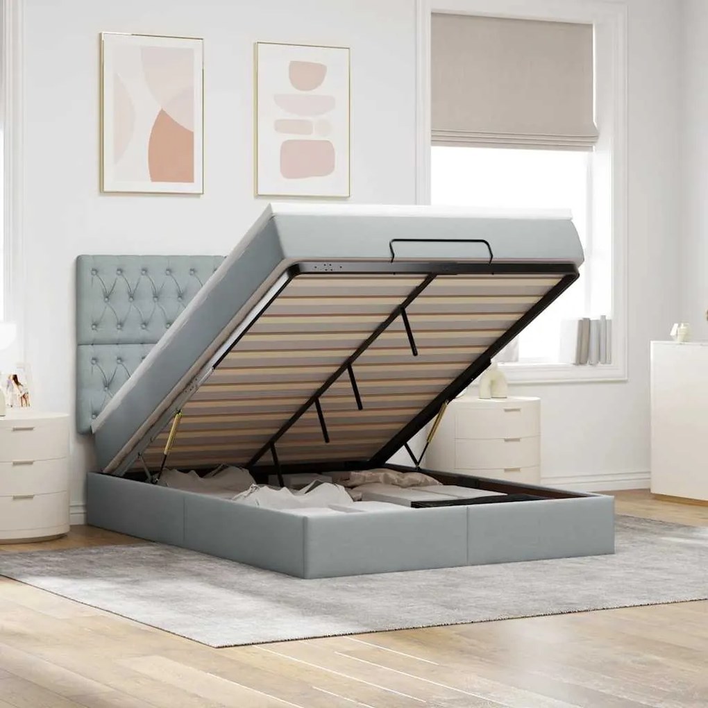 Estrutura de cama otomana com colchão 140x190 cm cinzento claro