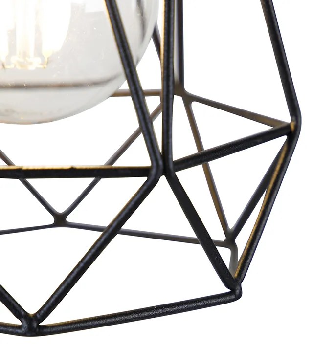 Candeeiro de parede rústico preto com madeira - Dami Frame