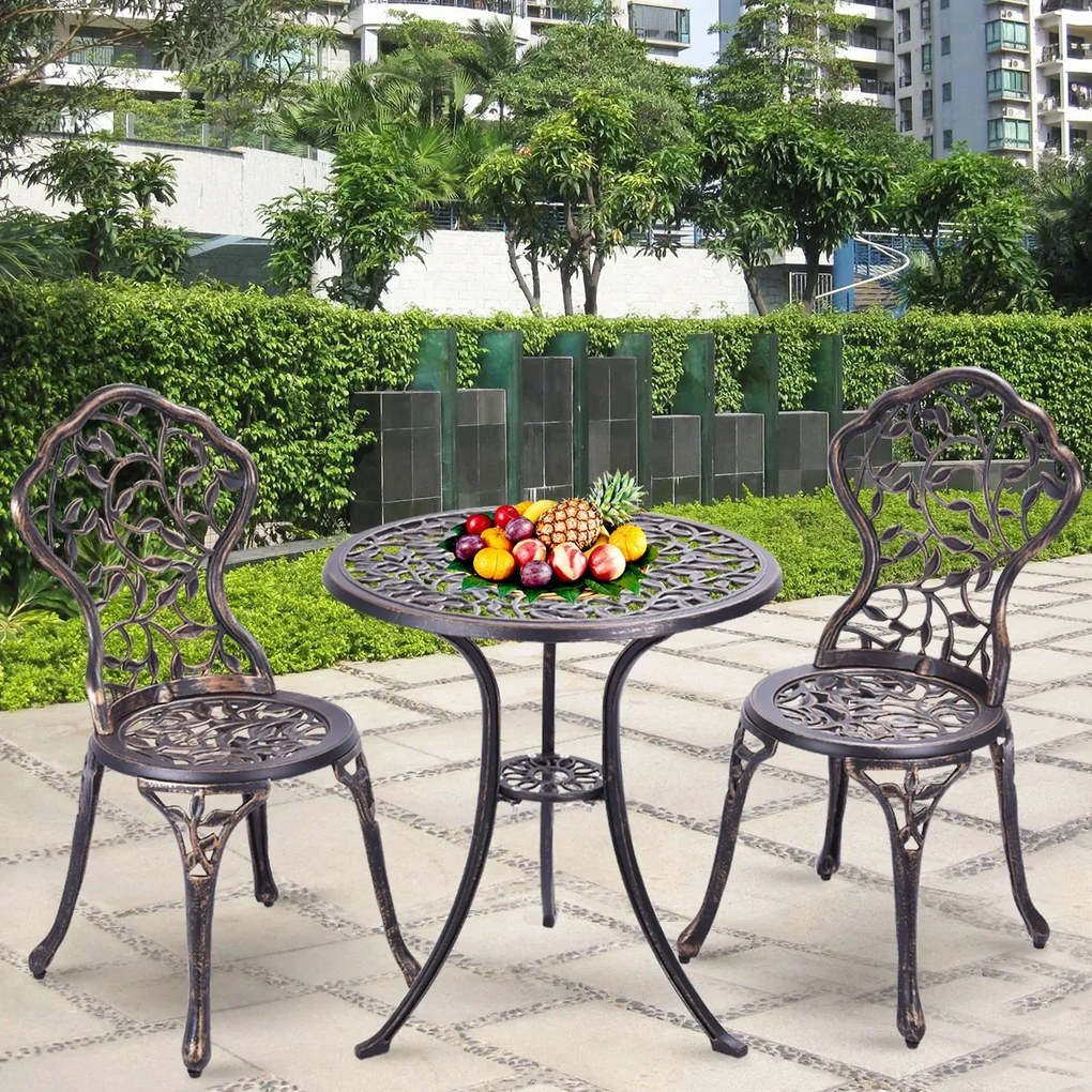 Conjunto de mesa de jardim e 2 cadeiras de jardim Conjunto de 3 peças para exterior em metal cor de bronze