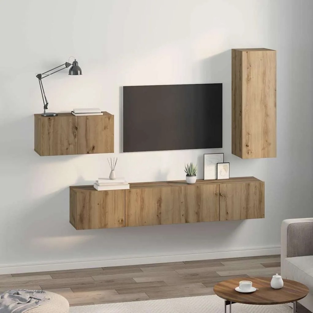 Conjunto de móvel de TV com gaveta com prateleira 4 pcs carvalho artis