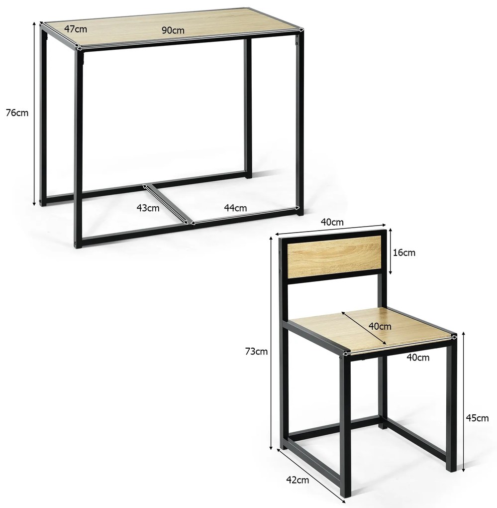 Conjunto cozinha com Mesa Compacta e 2 Cadeiras com Estrutura Metálica para Pequenos Espaços Cozinha Sala de Jantar Bistró Natural
