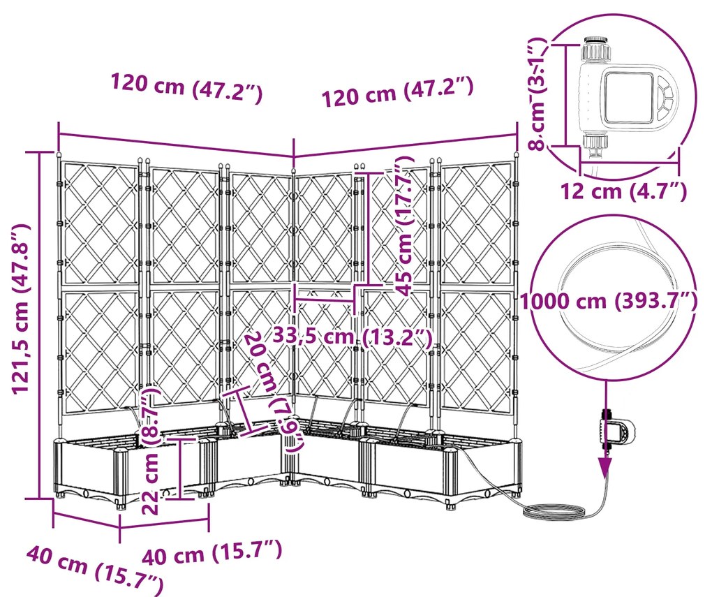 Jardineiras com Sistema de Irrigação 5 pcs Cinzento
