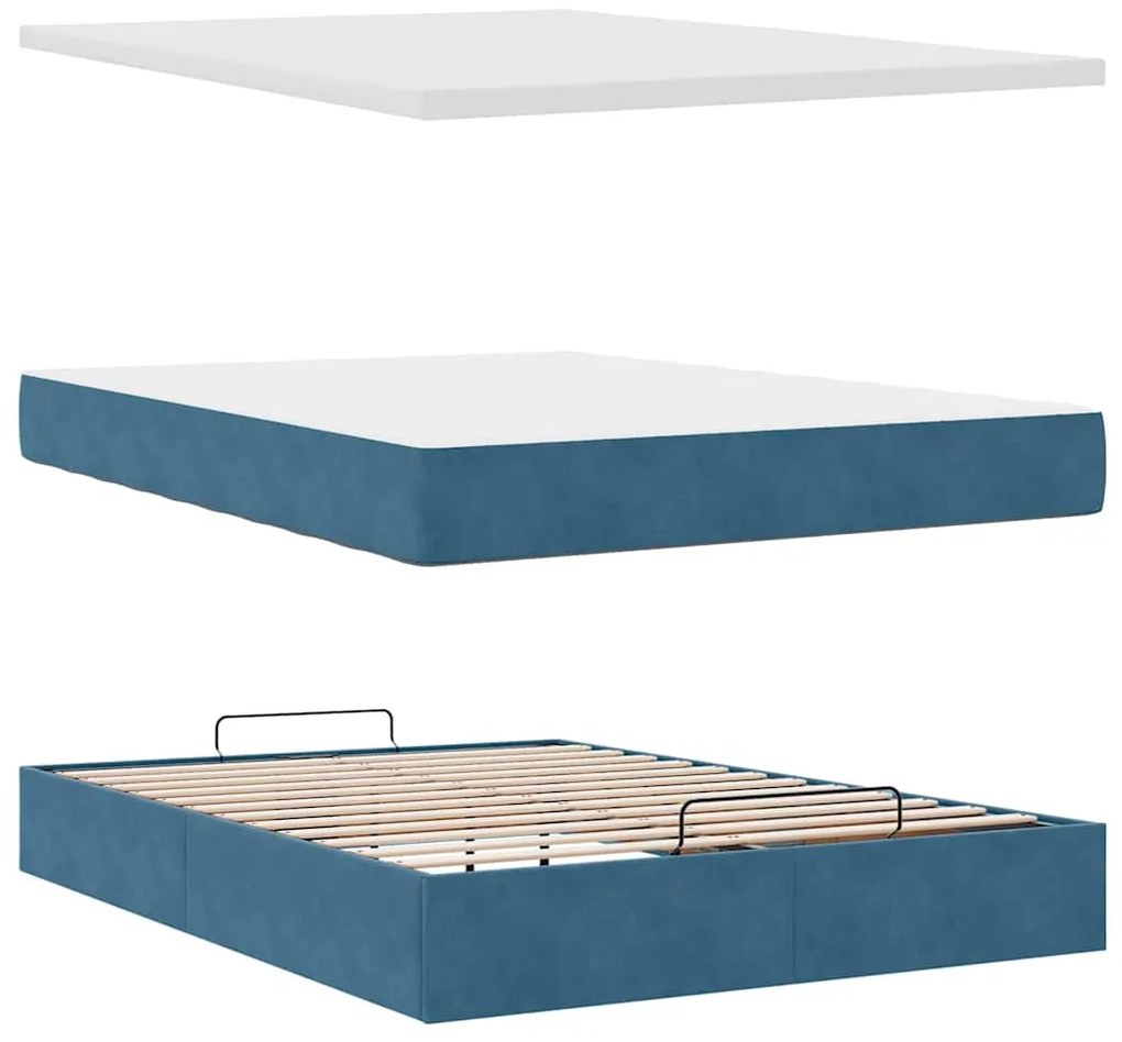 Estrutura de cama otomana com colchão 140x190cm azul escuro
