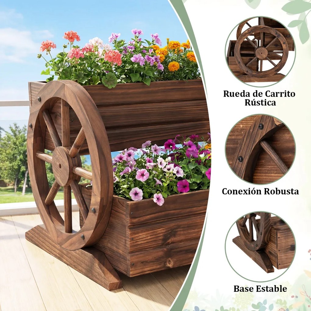 Floreira de Jardim com Rodas, 46 x 44 x 35 cm, 2 Níveis, Castanho