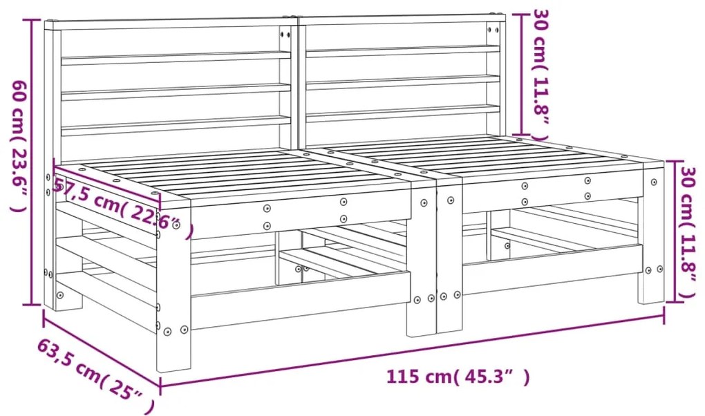 Sofás de centro para jardim 2 pcs madeira de douglas maciça