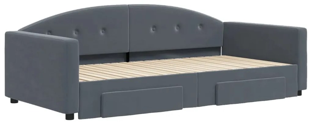 Sofá-cama c/ gavetão e gavetas 100x200cm veludo cinzento-escuro