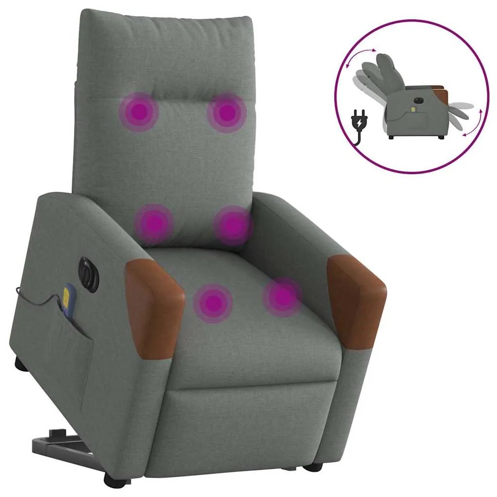 Poltrona elétrica elevatória massagens tecido cinzento-escuro