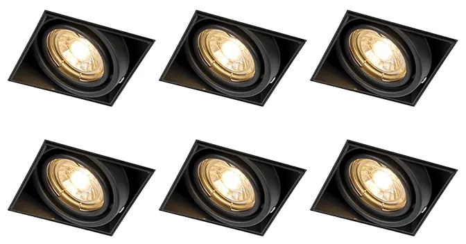 Conjunto de 6 focos embutidos pretos GU10 inclináveis sem moldura - Oneon Moderno