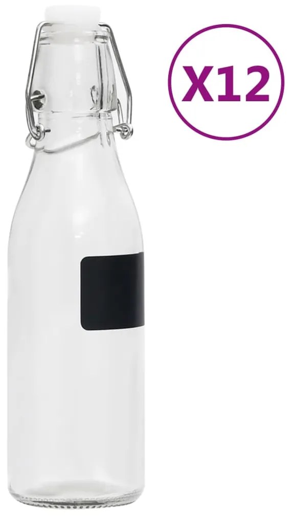 vidaXL Garrafas de vidro redondas com fecho hermético 12 pcs 250 ml