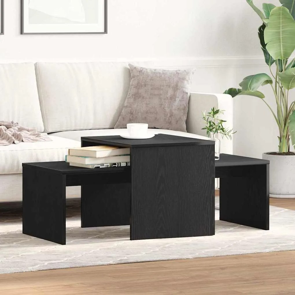 Conjunto de Mesas VidaXL Preto Carvalho 100x48x40 cm Madeira de Engenh