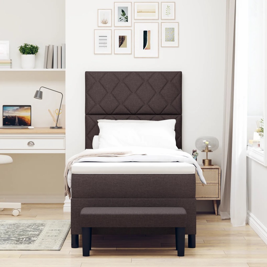 Cama Box com Colchão e Banco Castanho Escuro 90x200 cm