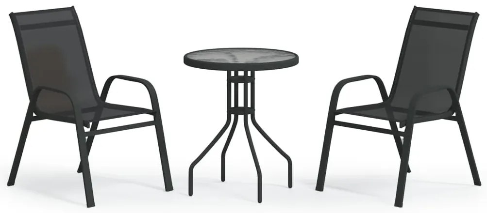3 pcs conjunto de bistrô para jardim preto