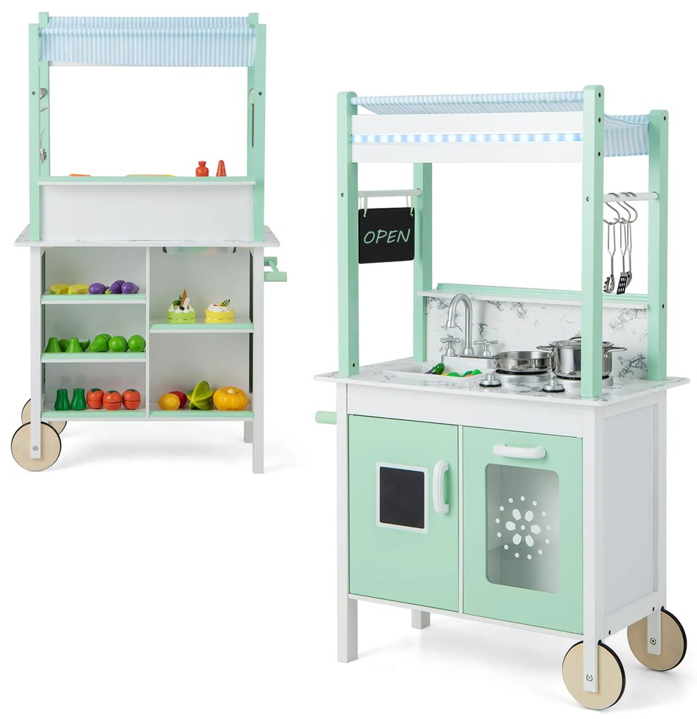 Estante infantil de madeira com 2 níveis e 4 rodas - branca