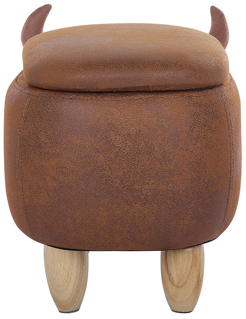 Tamborete em pele sintética castanha clara com arrumação COW Beliani