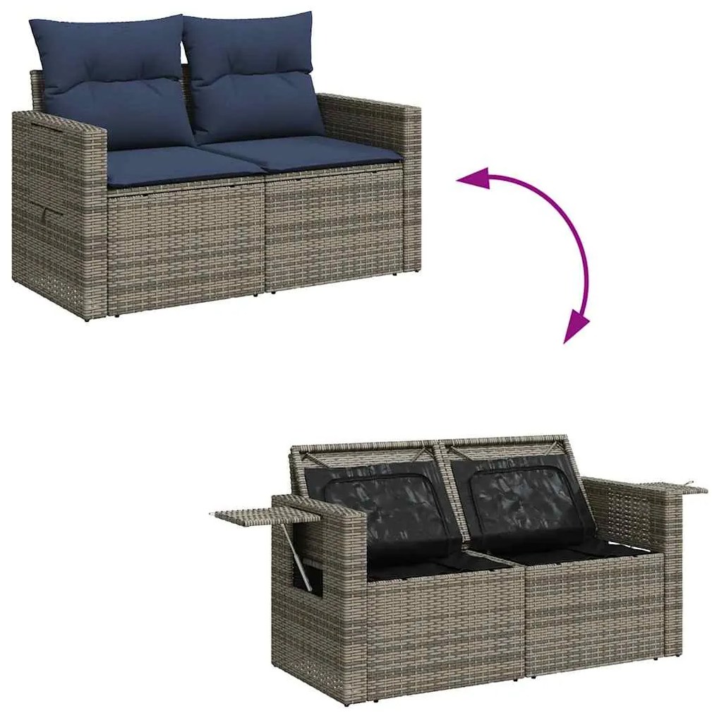 5 pcs conjunto sofás de jardim c/ almofadões vime PE cinzento