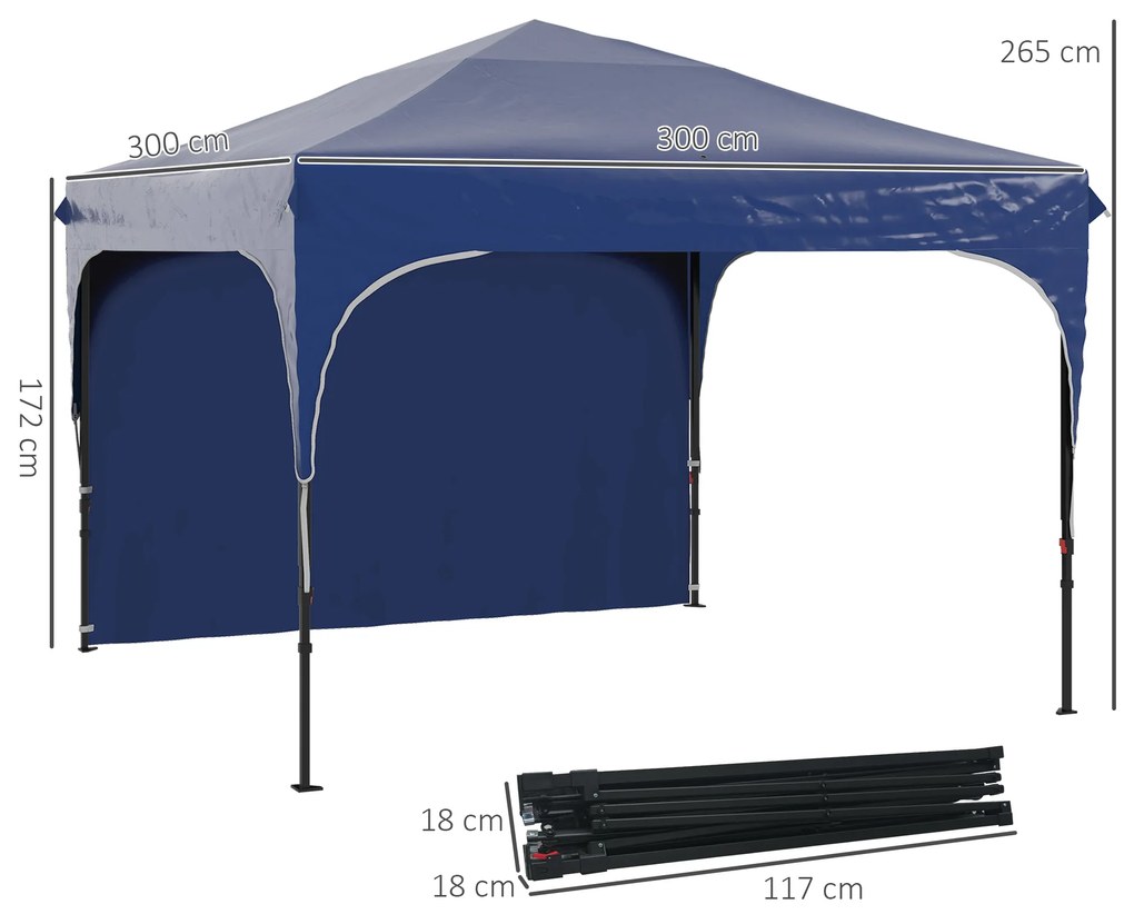 Tenda Dobrável com Altura Ajustável 1 Parede Lateral Teto com Ventilação 4 Sacos de Areia e Bolsa de Transporte 3x3 m Azul