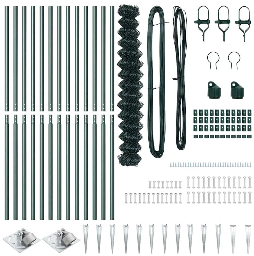 Conjunto de Postes de Cerca Verde 1.5 x 25 m Aço Galvanizado
