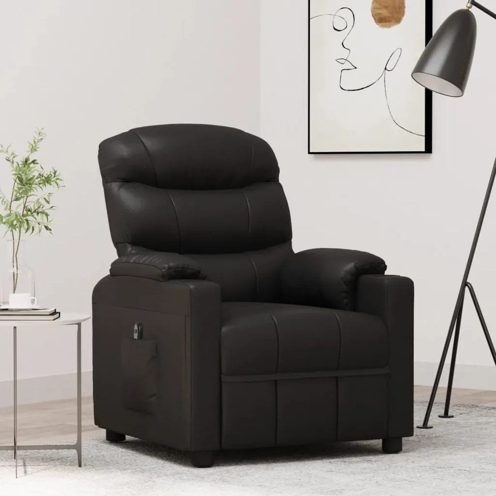 vidaXL Poltrona reclinável elétrica couro artificial preto