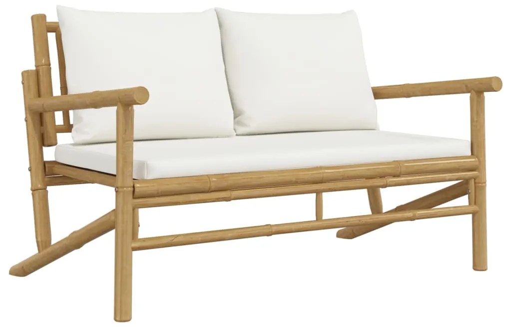 5 pcs conjunto lounge de jardim bambu c/ almofadões branco nata