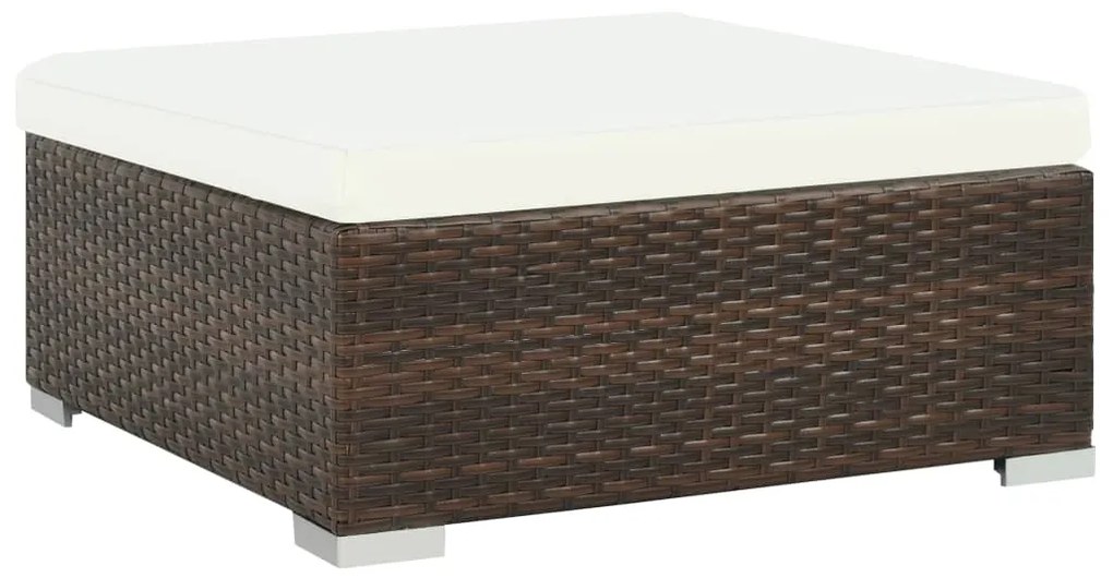 7 pcs conjunto lounge jardim c/ almofadões vime PE castanho