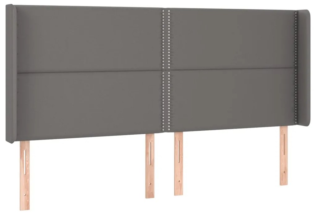 Cama box spring c/ colchão/LED 160x200cm couro artificial cinza