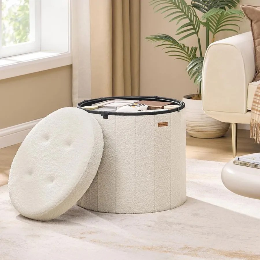 Banco redondo com espaço de arrumação e tampa removível 45 x 45 cm Creme