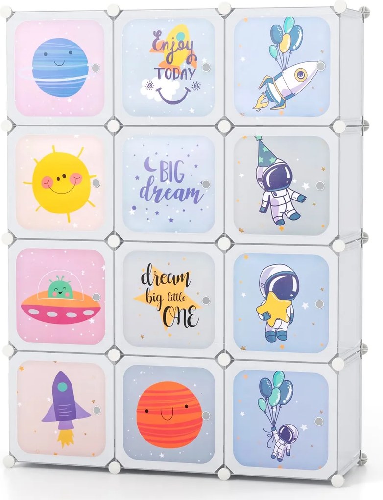 Guarda roupa Infantil de 12 Cubos para Bebéscom 2 secções para pendurar 107 x 36 x 142 cm Branco