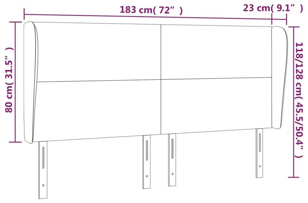 Cabeceira cama c/ abas tecido 183x23x118/128 cm cinzento-escuro