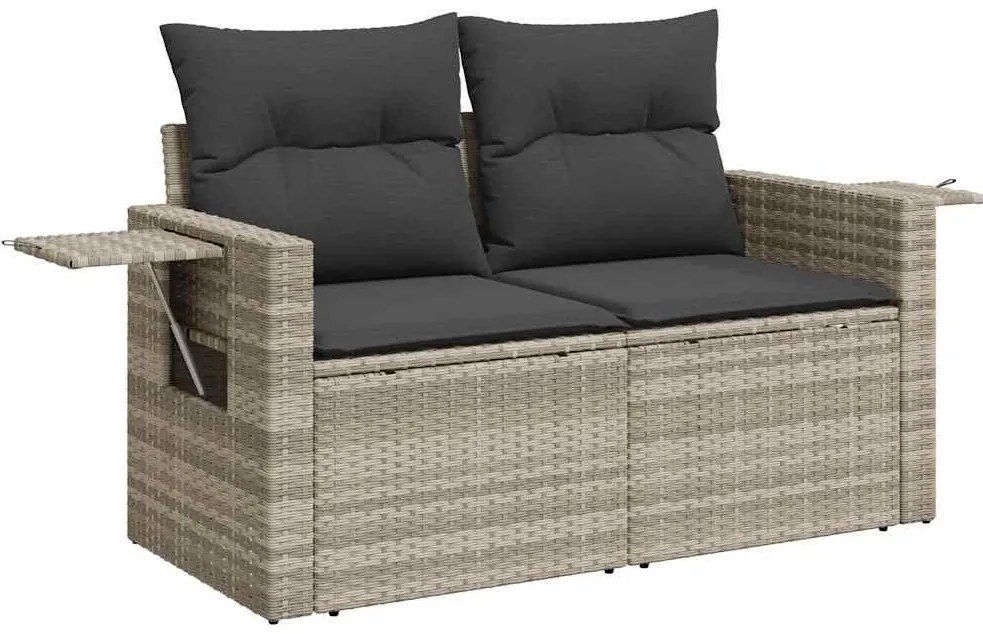 5 pcs conj. sofás jardim c/ almofadões vime PE cinzento-claro