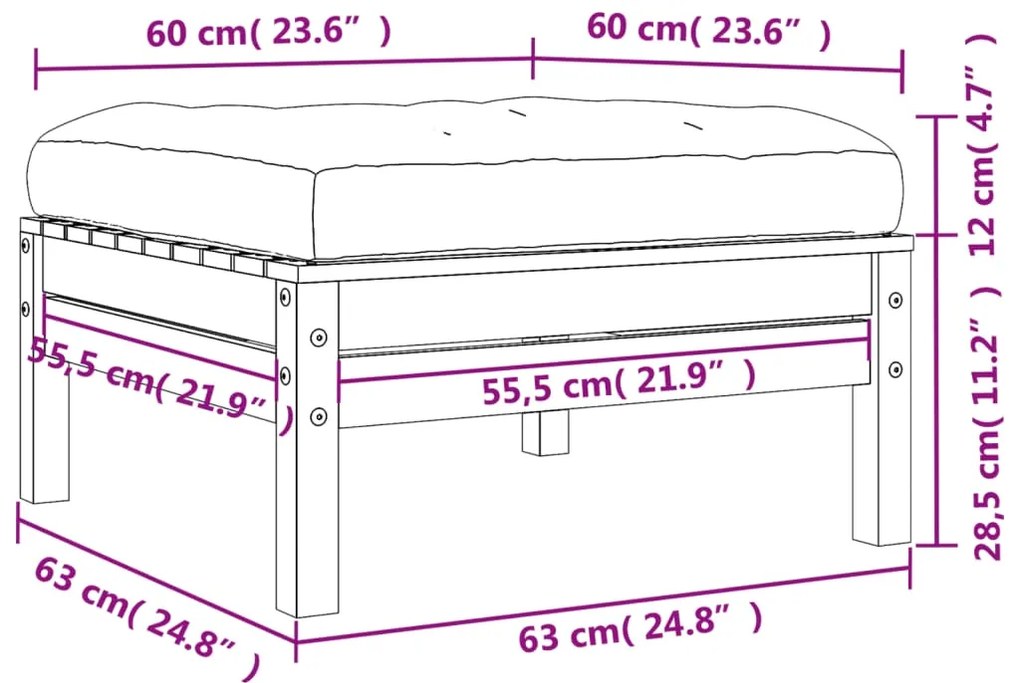 Apoios de pés p/ jardim c/ almofadões 2 pcs pinho impregnado
