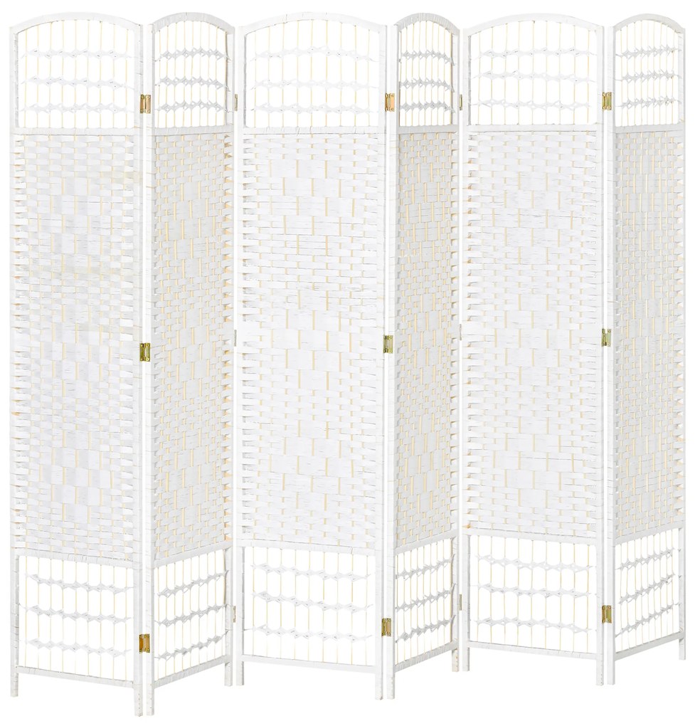 HOMCOM Biombo de 6 Paineis Separador de Ambientes Dobrável 242x170cm Divisória de Habitações de Fibra de Papel Branco