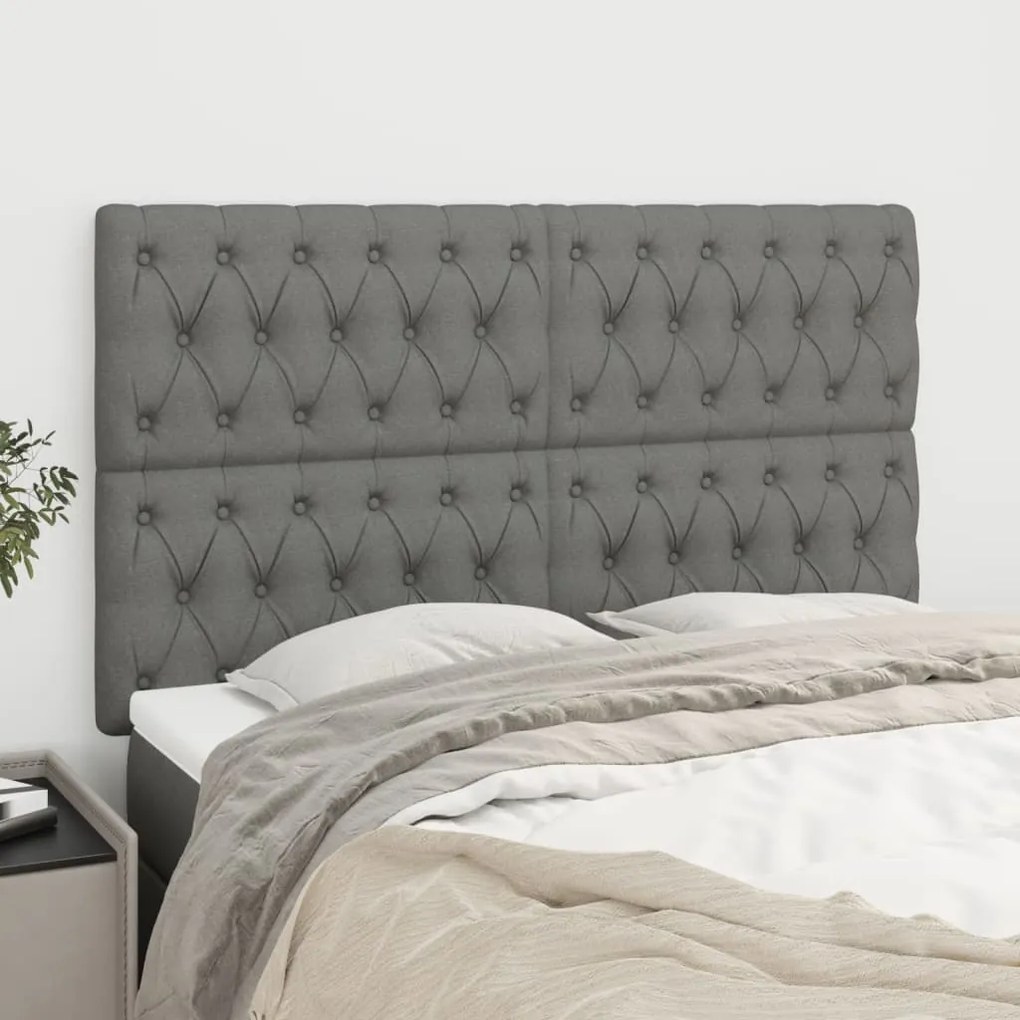 3116675 vidaXL Cabeceira de cama 4 pcs tecido 80x7x78/88 cm cinzento-escuro