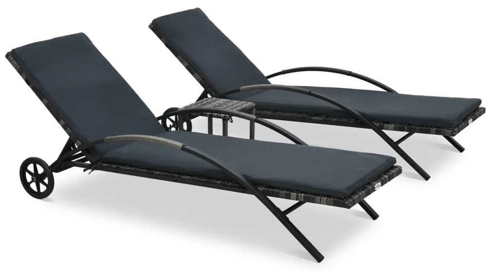 vidaXL Espreguiçadeiras com mesa vime PE antracite