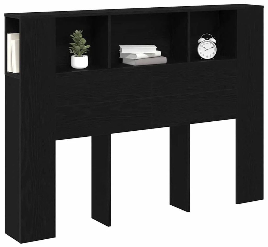 Cabeceira Preto Carvalho vidaXL - 140x19x104,5 cm - Feito de Madeira I