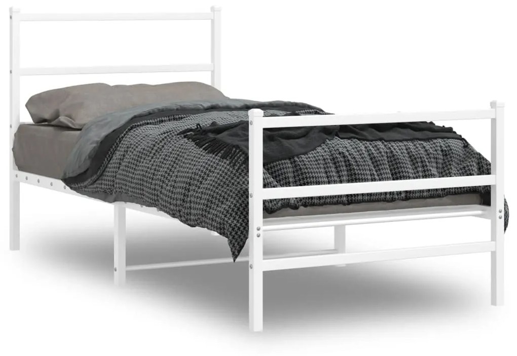 355424 vidaXL Estrutura de cama com cabeceira e pés 90x190 cm metal branco