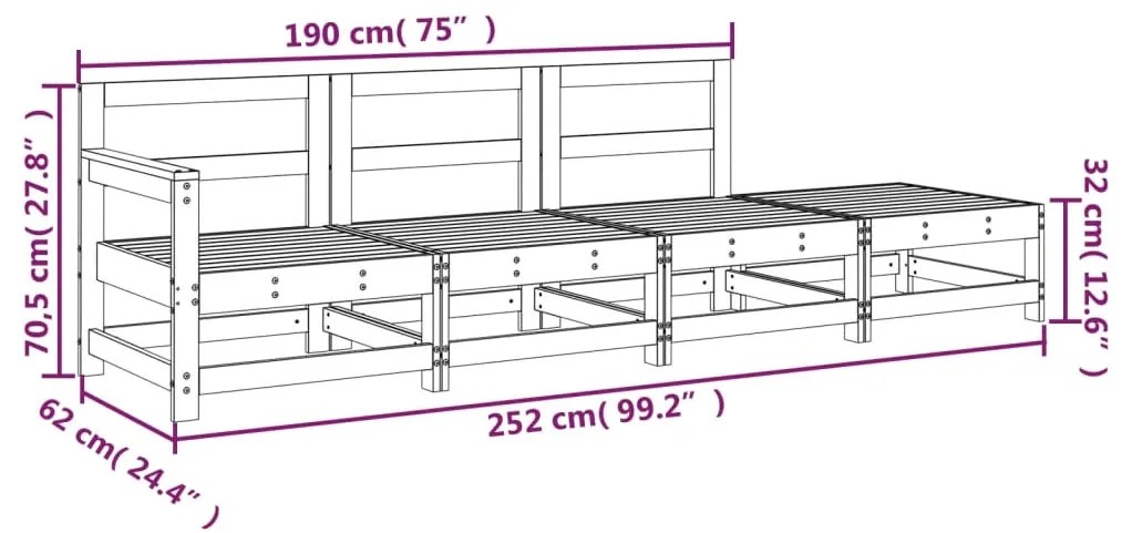 4 pcs conjunto lounge de jardim madeira de pinho maciça cinza