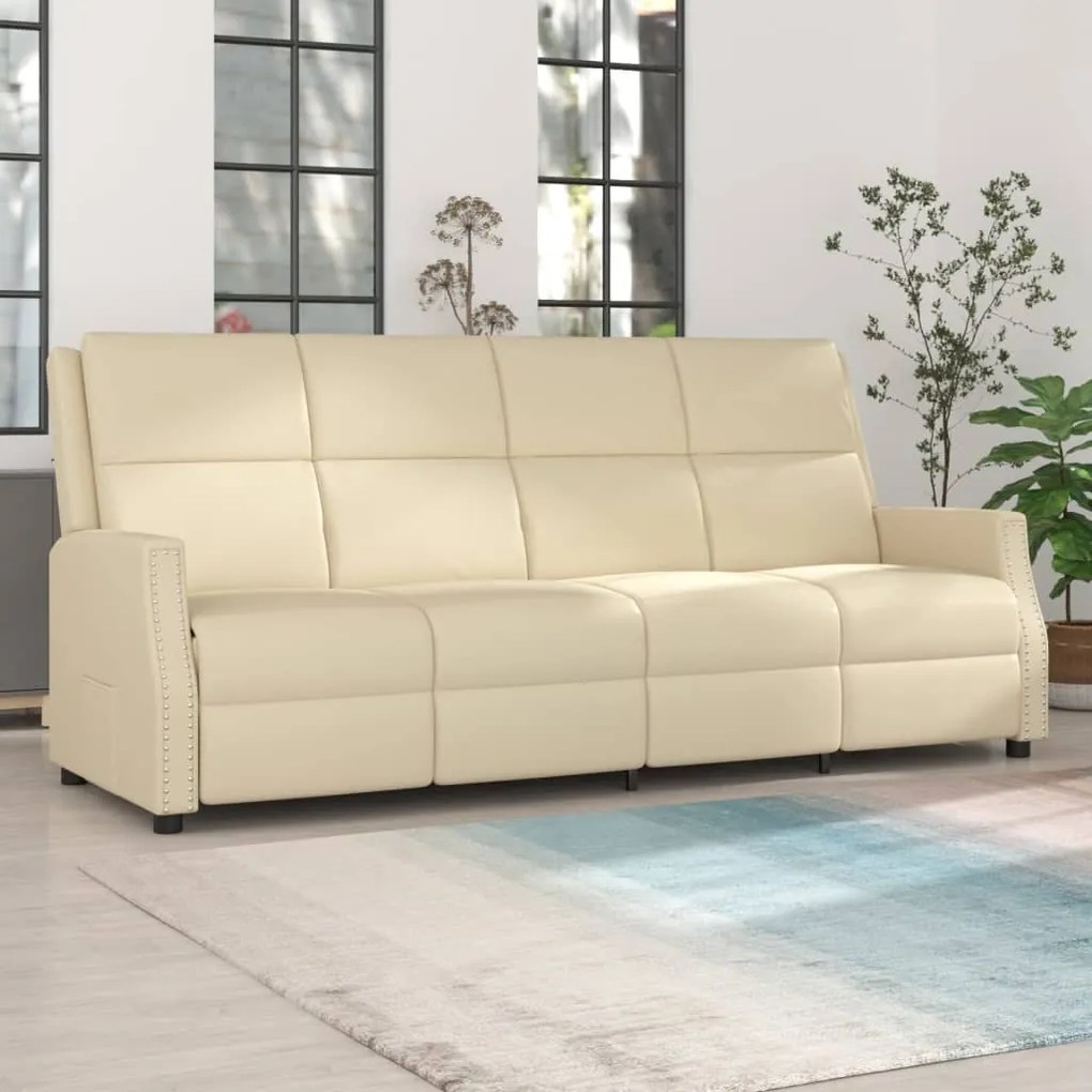 Sofá reclinável de 4 lugares couro artificial cor creme