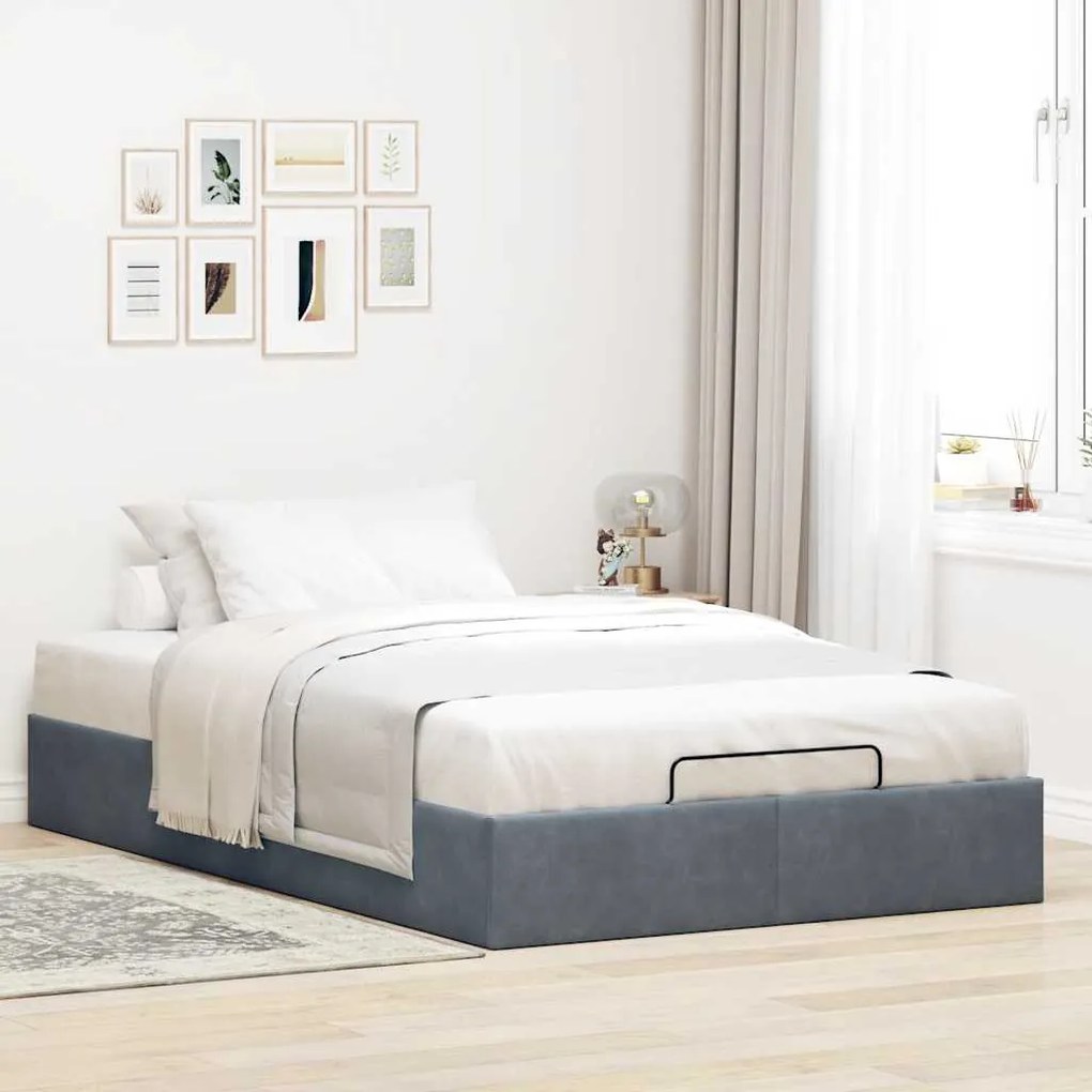 Otomano Bed Frame No Colchão Cinzento Escuro 120x200 cm Veludo