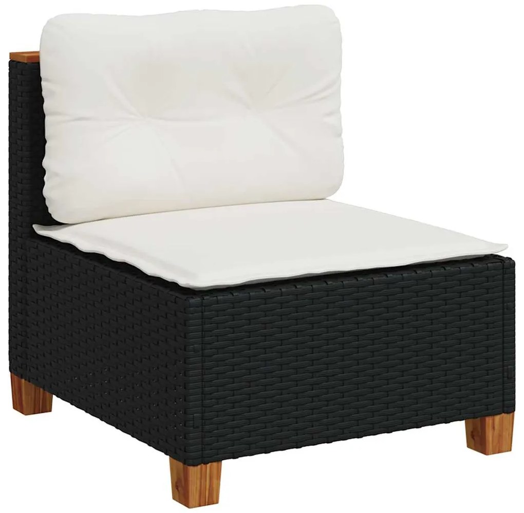 9 pcs conjunto de sofás p/ jardim c/ almofadões vime PE preto