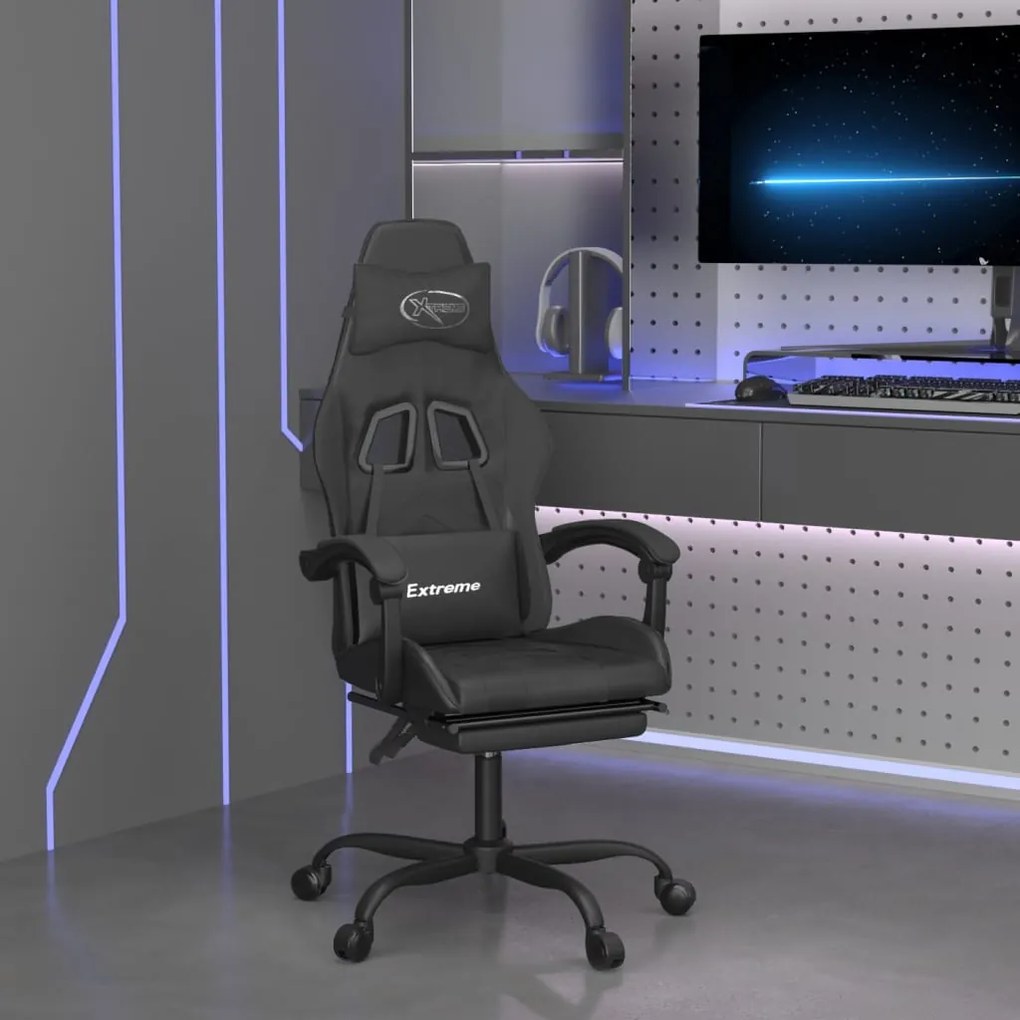 vidaXL Cadeira gaming c/ apoio pés couro artificial preto