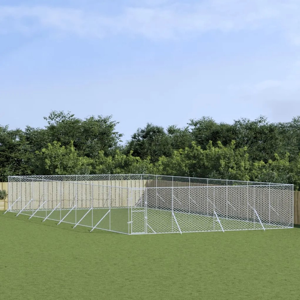 Canil de exterior 8x16x2 m aço galvanizado prateado