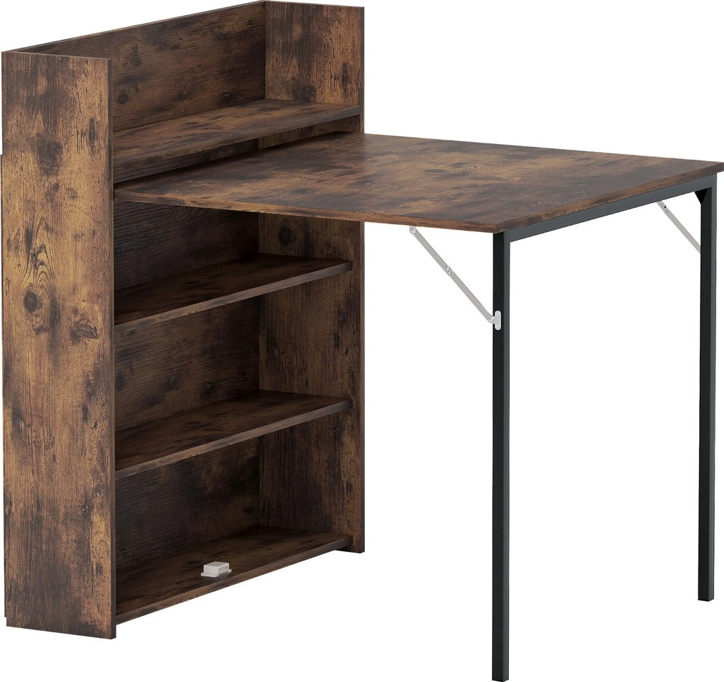 HOMCOM Mesa dobrável com prateleira, design industrial, economiza espaço, para espaços pequenos, 80x90x93cm, Marrom rústico | Aosom Portugal