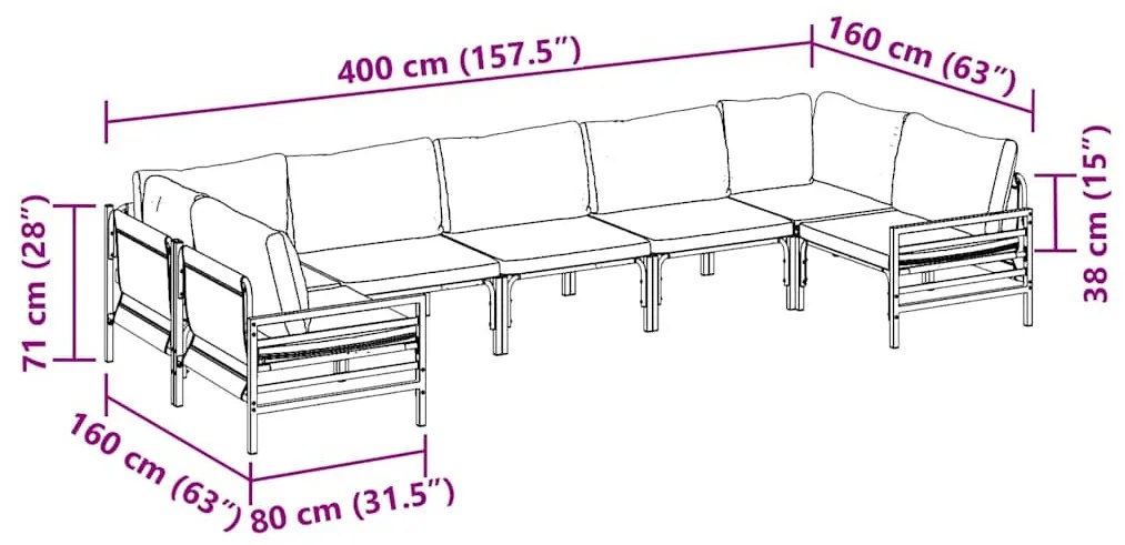 Conjunto de Sofá de Jardim 7 pcs Cinzento-escuro Aço