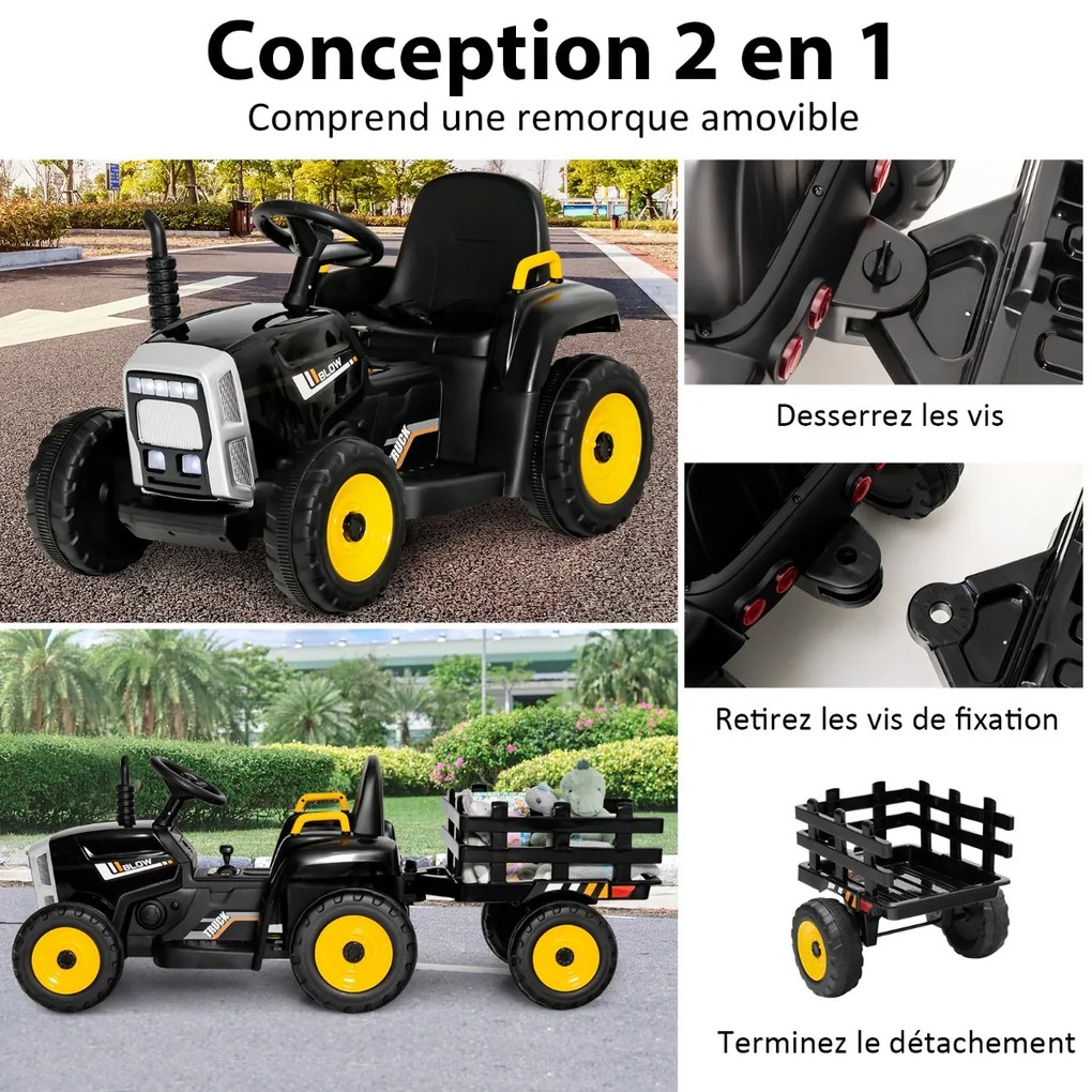 Trator infantil de 3 velocidades, trator de passeio 12V com reboque removível, verde