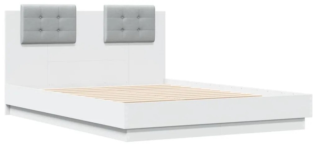 Estrutura de cama com cabeceira e luzes LED 135x190 cm branco