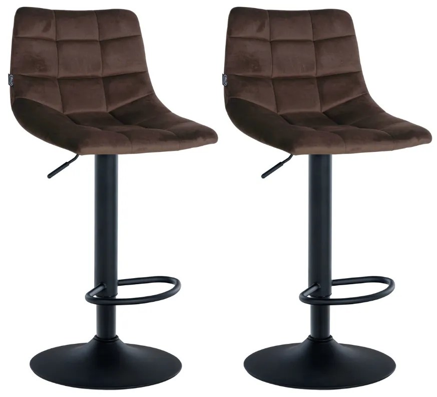 Conjunto de 2 bancos de bar Jerry em veludo com estrutura preta 87-108,5 x 43 x 46,5 cm Castanho