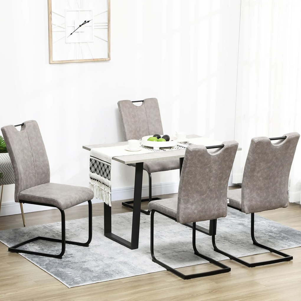 Conjunto de 4 Cadeiras de Sala de Jantar, 43 x 58,5 x 99,5 cm (MESA NÃO INCLUIDA), Revestimento em Microfibra, Castanho