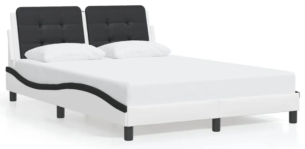 vidaXL Estrutura cama c/ luzes LED 140x190cm couro artif. branco/preto