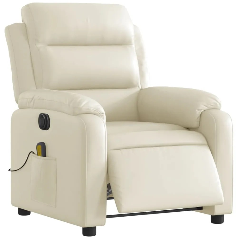 Poltrona massagens reclinável elétrica couro artificial creme