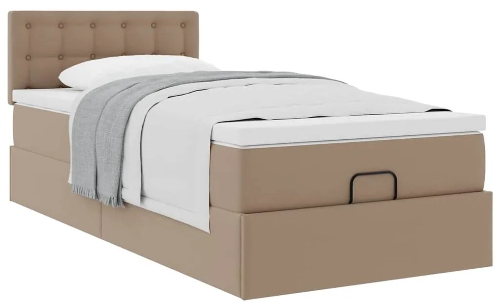 Cama otomana com colchão 80x200 cm couro artificial cappucino